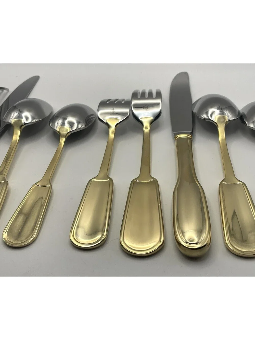 (4) Ralph Lauren PELHAM GOLD Stainless China 5pc Place Setting 20pcs